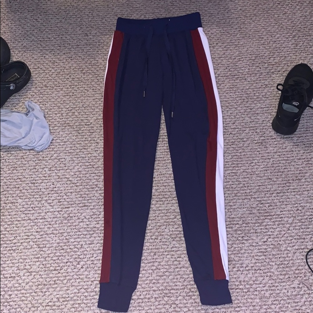 red white and navy blue joggers